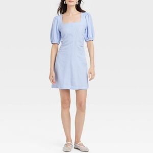 a new day Plus 16 XL Dress Light Sky Blue Puff Sleeves Linen Blend NWT NEW
